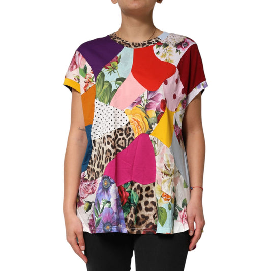 Dolce & Gabbana Multicolor Patchwork Cotton Silk Blouse Top TSH90656-36