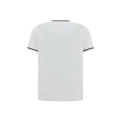 Back view of Brunello Cucinelli White Cotton T-Shirt with ribbed crew neck and contrasting brand monogram.