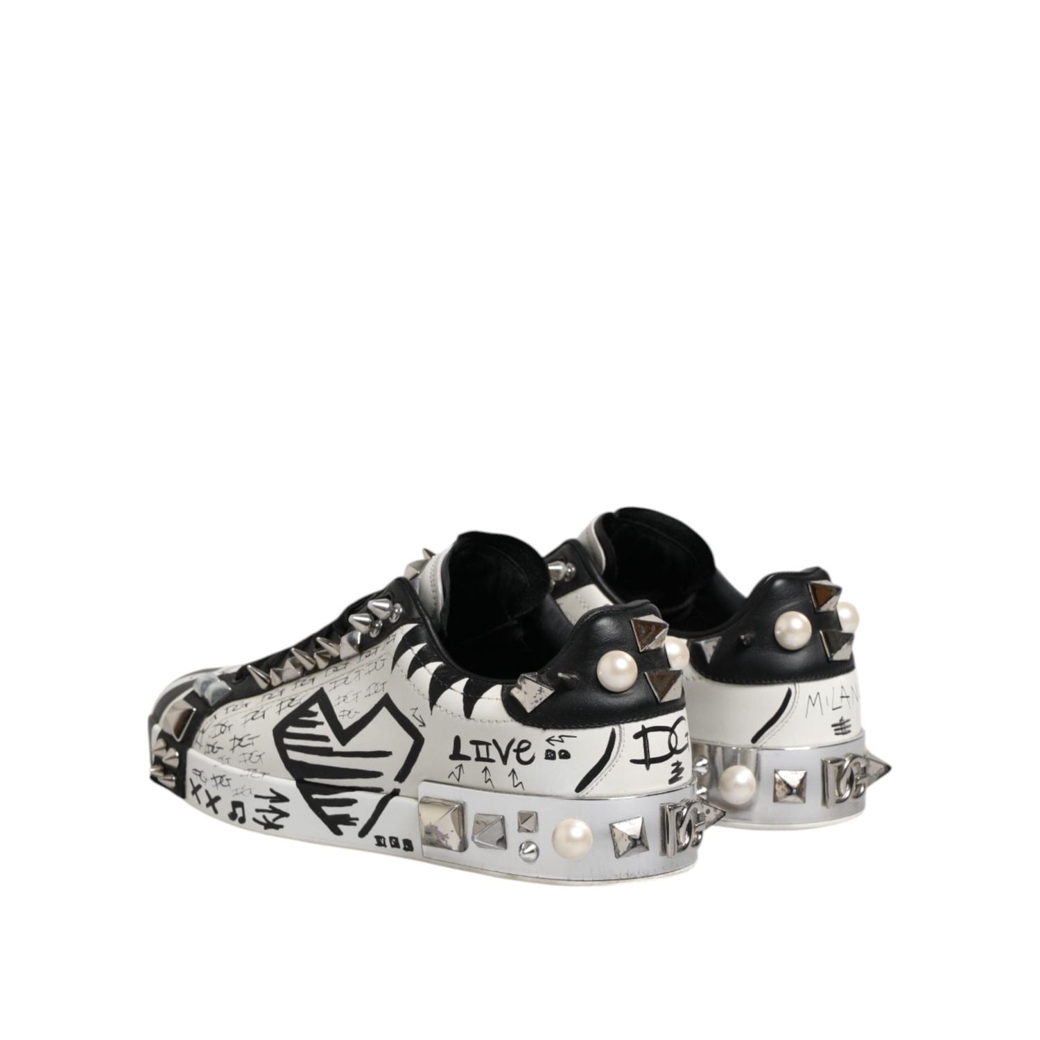 Dolce & Gabbana Black White Studded Low Top Sneakers Shoes