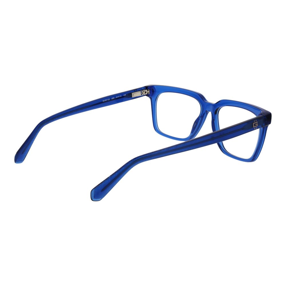 Guess Blue Men Glasses Frame, acetate full-rim, rectangle style, 53-15-145 size, with branded case, spring hinge, demo lenses.