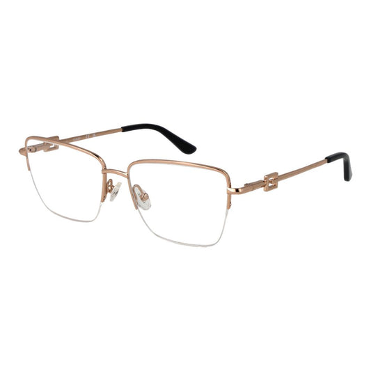 Guess Gold Women Glasses Frame with half-rim metal design, square shape, and demo lenses, including branded case. Size 53-16-140.