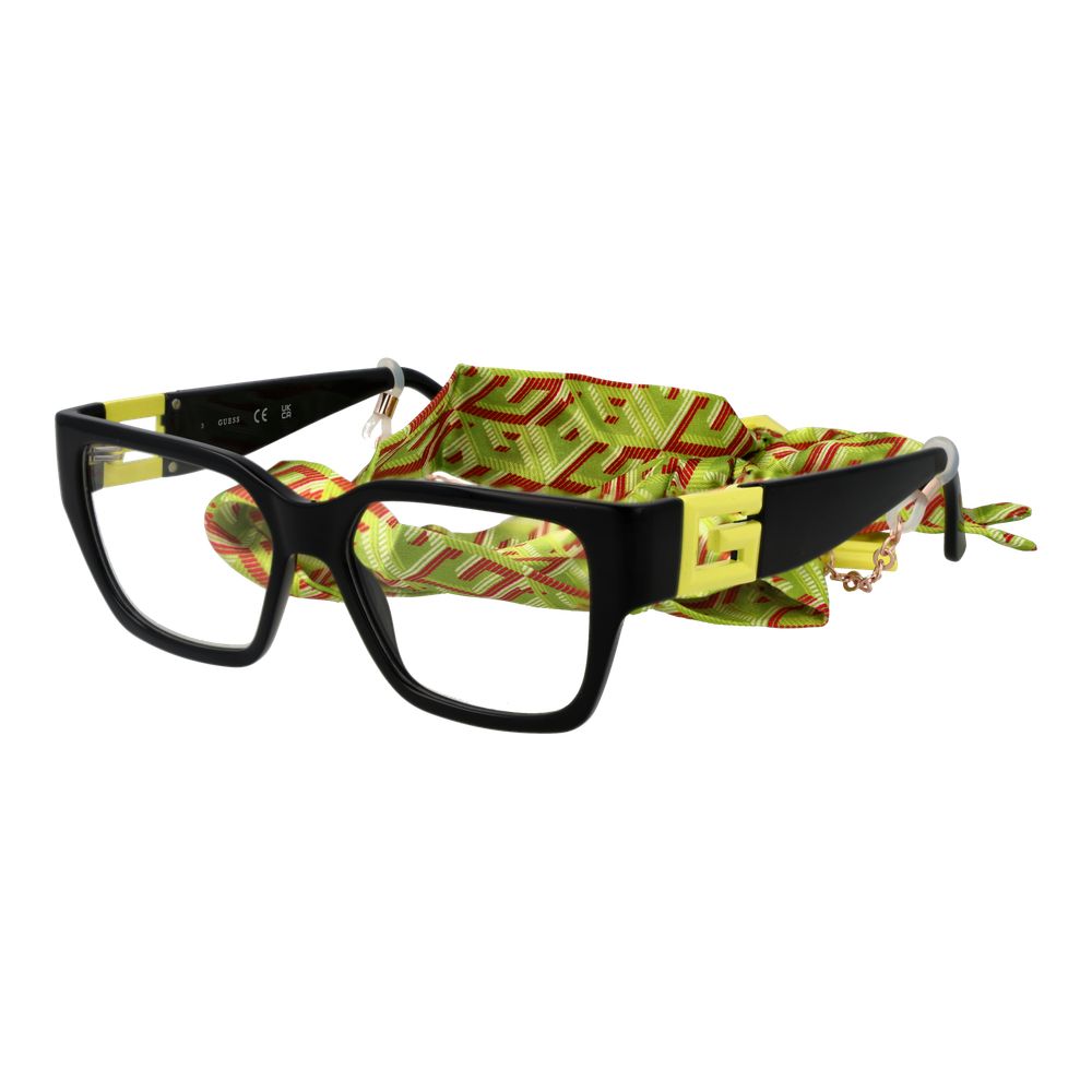 Guess Black Unisex Glasses Frame with full-rim stainless steel and demo lenses, shown with branded case and rectangular style.