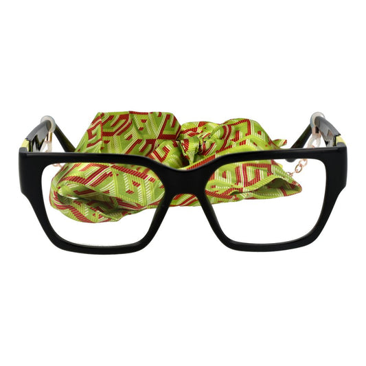 Guess Black Unisex Glasses Frame with colorful fabric behind, full-rim rectangle style, stainless steel, demo lenses, size 54-16-145.