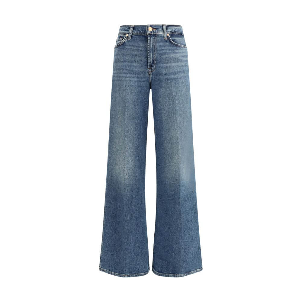 7FOR Blue Cotton Flared Jeans