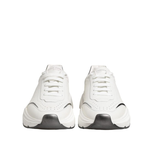 Dolce & Gabbana White Silver DAYMASTER Leather Sneakers Shoes
