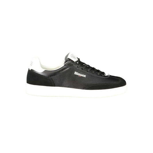 Blauer Black Leather Men Sneaker with white contrast details and removable insole for urban sophistication and comfort.