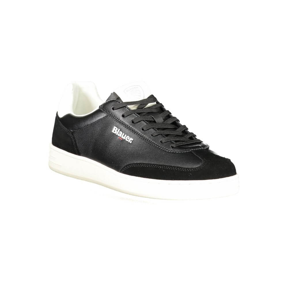 Blauer Black Leather Men Sneaker with white contrast, removable insole, and logo for urban style and comfort.