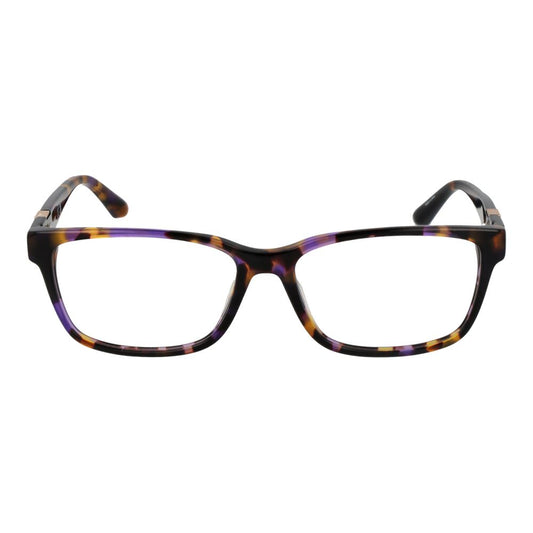 Guess Purple Women Glasses Frame in full-rim plastic design with demo lenses, spring hinge, rectangle style, 54mm width.