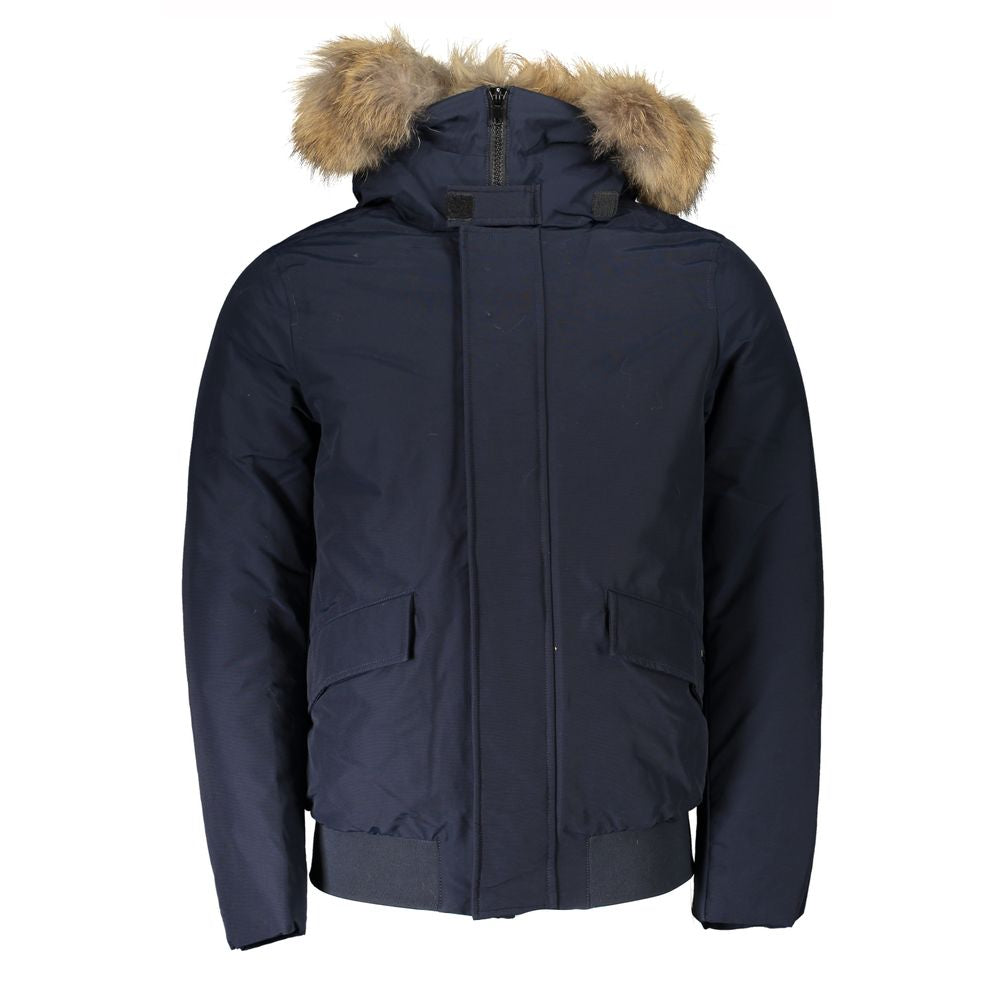 Woolrich Blue Cotton Men's Jacket with Removable Hood