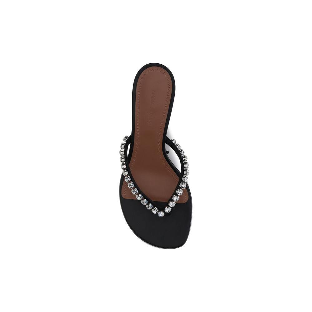 Amina Muaddi Black Calf Leather Bos Taurus Flip-Flop Sandals