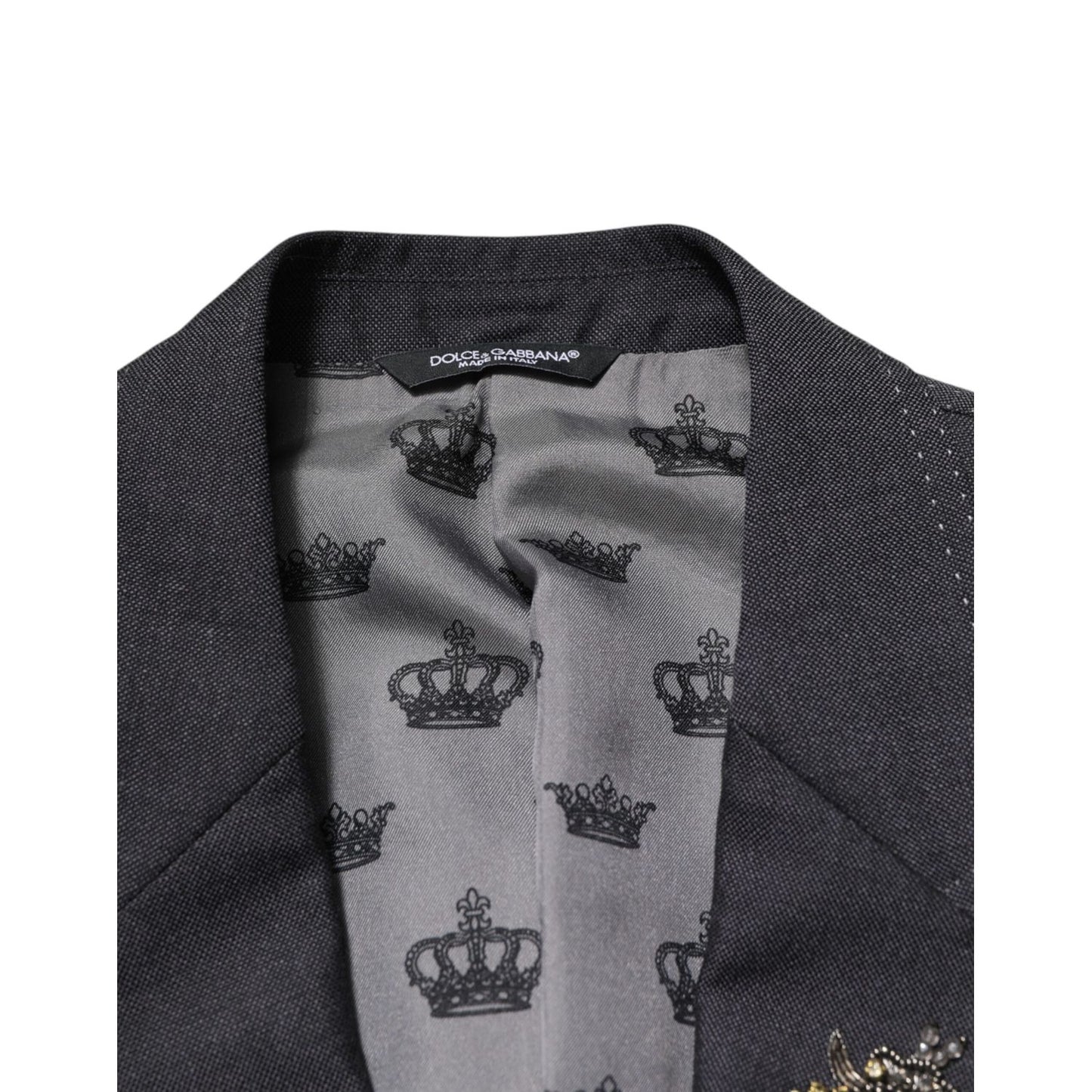 Dolce & Gabbana Dark Gray Bee Embroidery Wool Coat Blazer