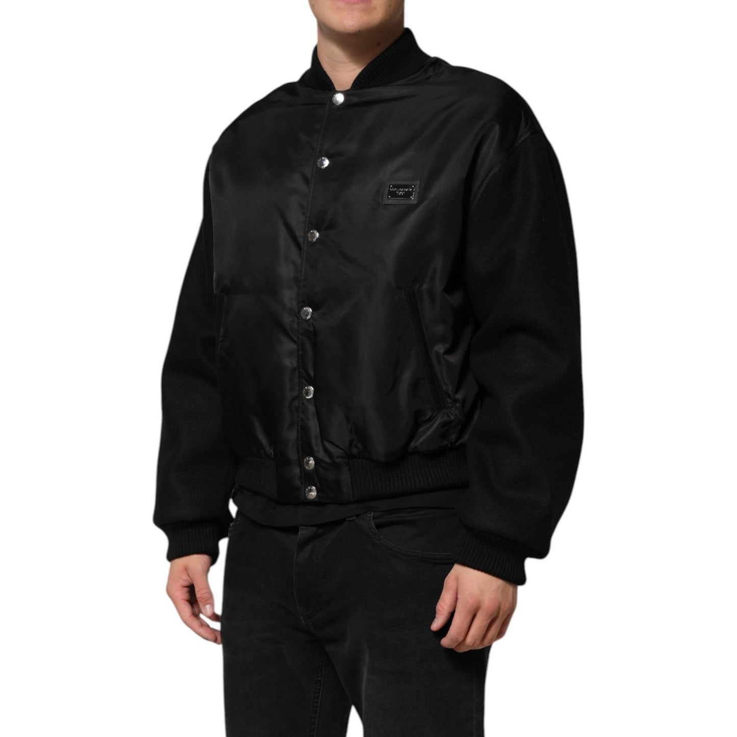 Dolce & Gabbana Black Polyester Logo Plaque Bomber Jacket JKT41534-50