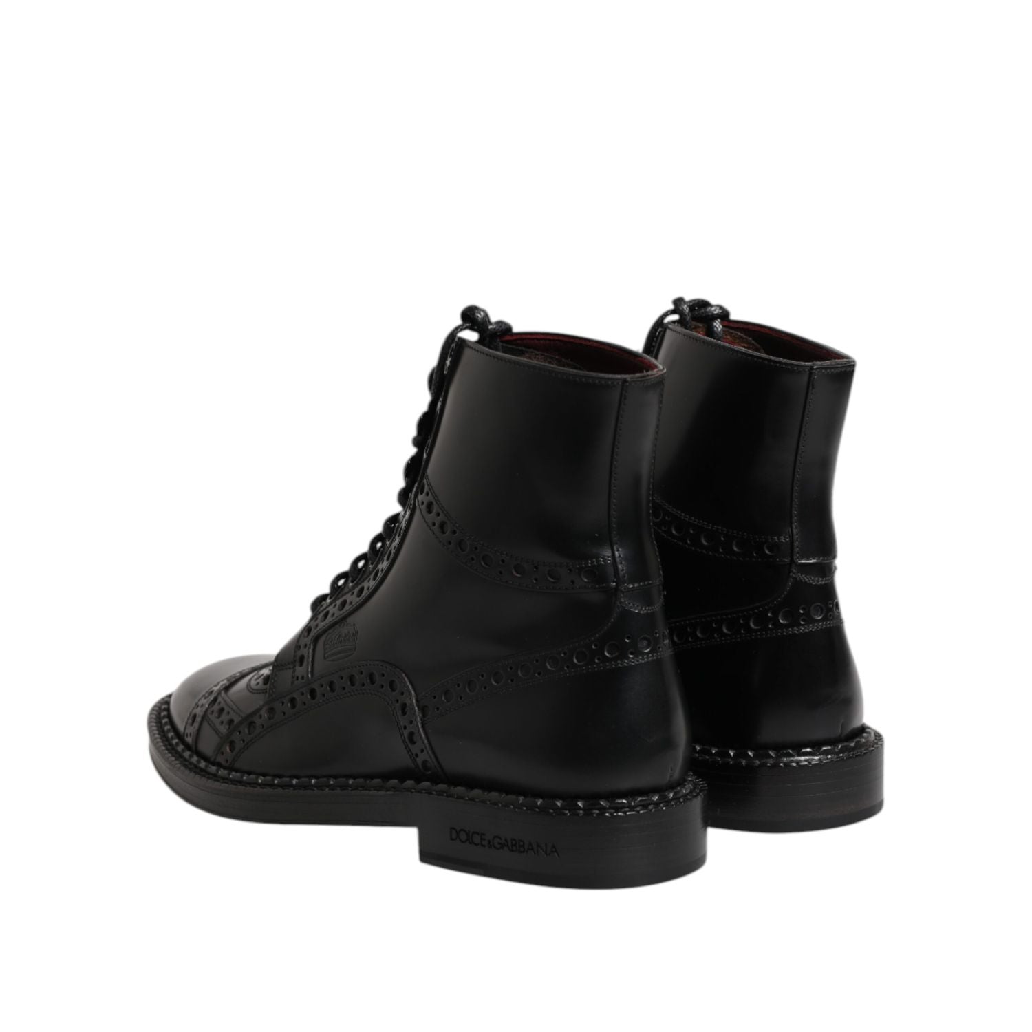 Dolce & Gabbana Black Leather Lace Up Mid Calf Boots Shoes