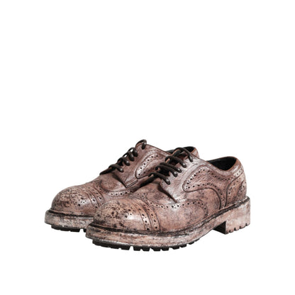 Dolce & Gabbana Brown Leather Distressed Brogue Lace Up Shoes