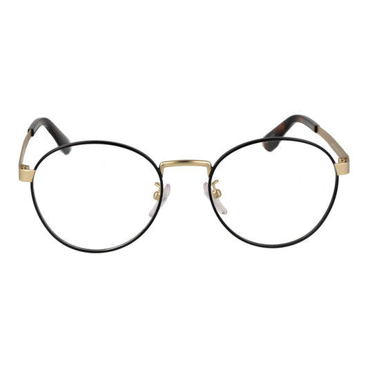 BMW Black Men Glasses Frame, black metal full-rim round style with demo plastic lenses, includes branded case.