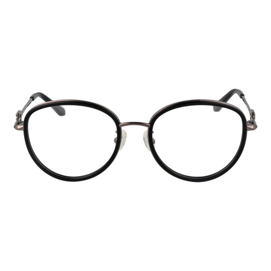 Guess Black Women Glasses Frame with full-rim black metal, round style, demo plastic lenses, size 53-18-145, includes branded case.