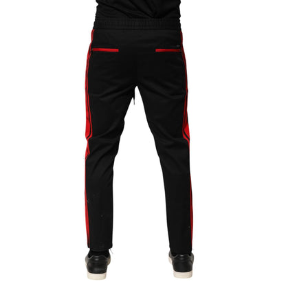Dolce & Gabbana Red Stripe Cotton Logo Jogger Sweatpants Pants