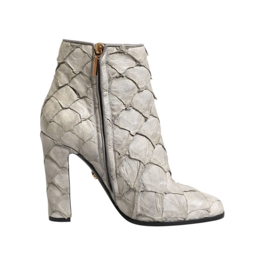 Dolce & Gabbana Off White Leather Heels Ankle Boots Shoes LA12640-39
