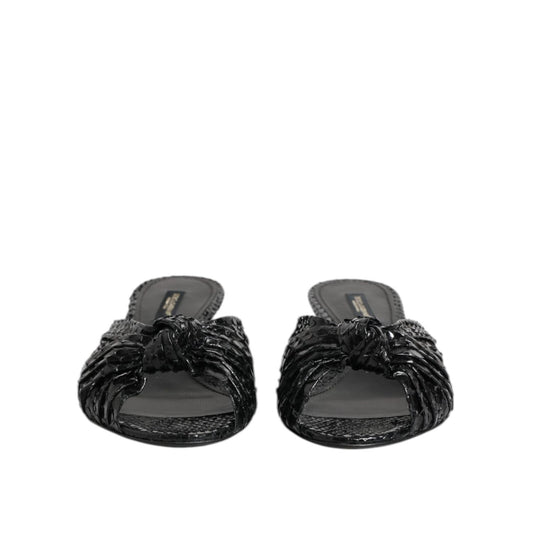 Dolce & Gabbana Black Leather Heels Slides Sandals Shoes LA11468-38