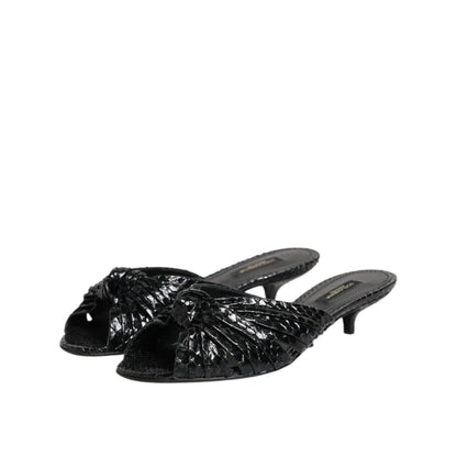 Dolce & Gabbana Black Leather Heels Slides Sandals Shoes