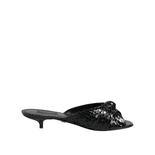 Dolce & Gabbana Black Leather Heels Slides Sandals Shoes LA11469-36