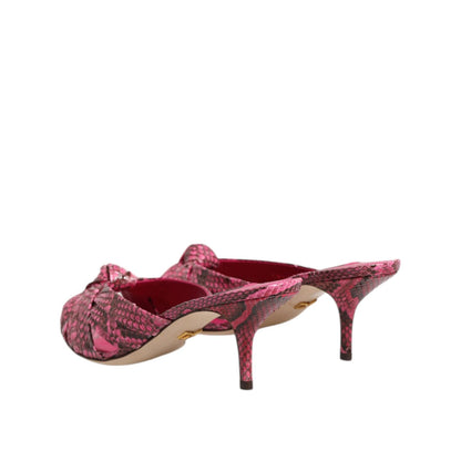 Dolce & Gabbana Pink Leather Heels Slides Sandals Shoes