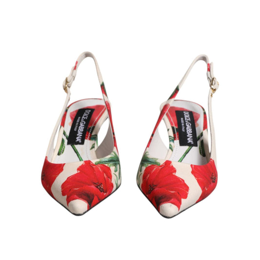 Dolce & Gabbana White Floral Heels Slingback Sandals Shoes LA11702-37