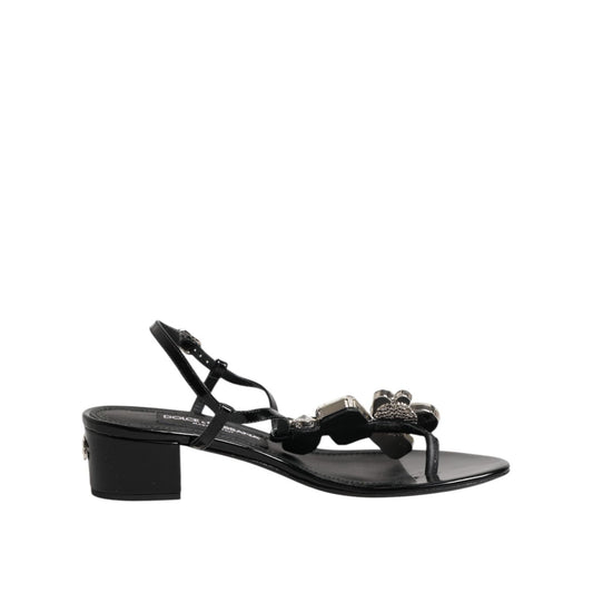Dolce & Gabbana Black Leather Crystal Ankle Strap Sandals Shoes LA12752-35.5