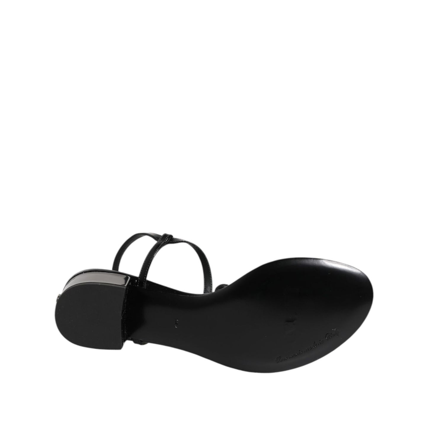 Dolce & Gabbana Black Leather Crystal Ankle Strap Sandals Shoes