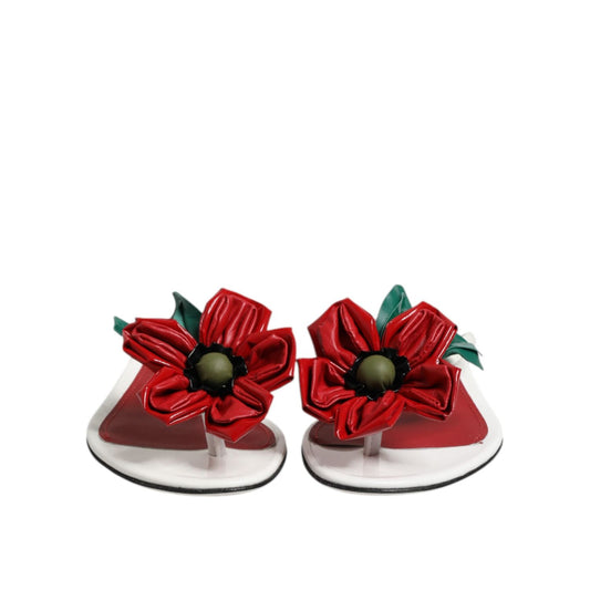 Dolce & Gabbana Red White KEIRA Flower Leather Sandals Shoes LA12785-36.5