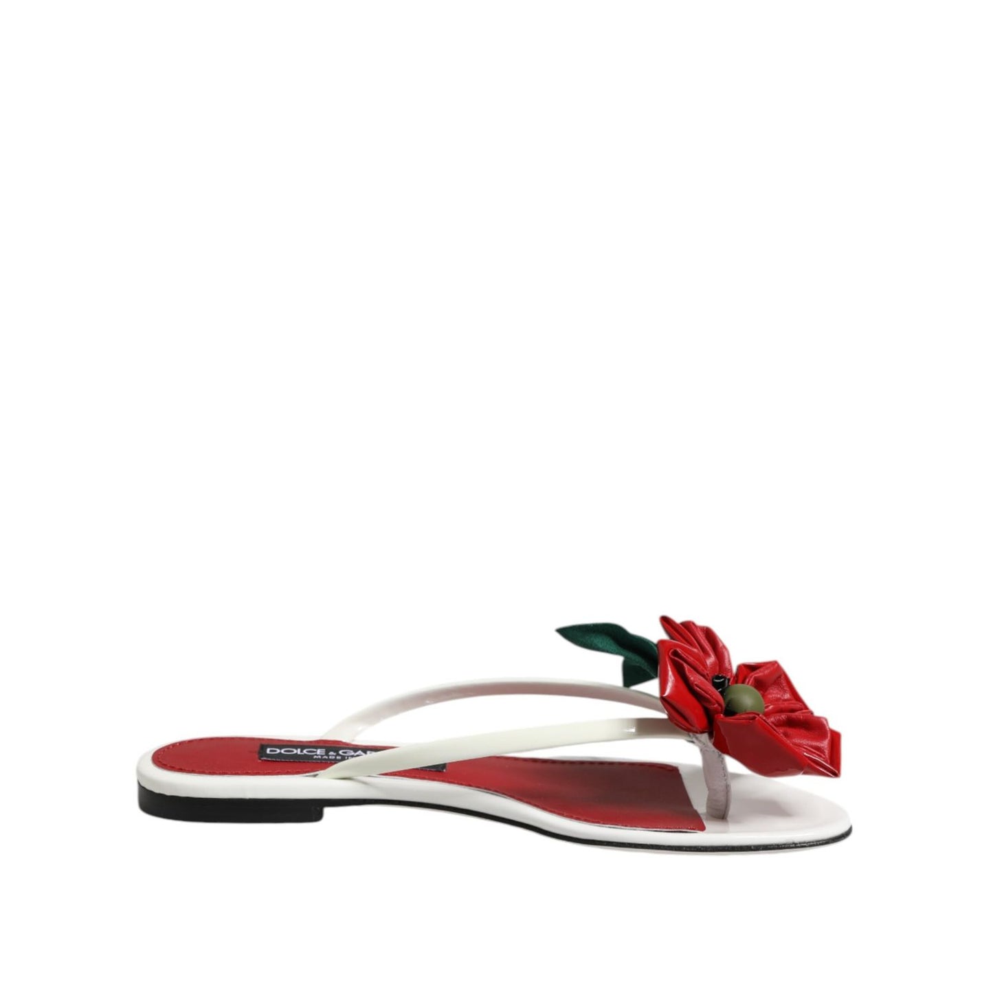 Dolce & Gabbana Red White KEIRA Flower Leather Sandals Shoes