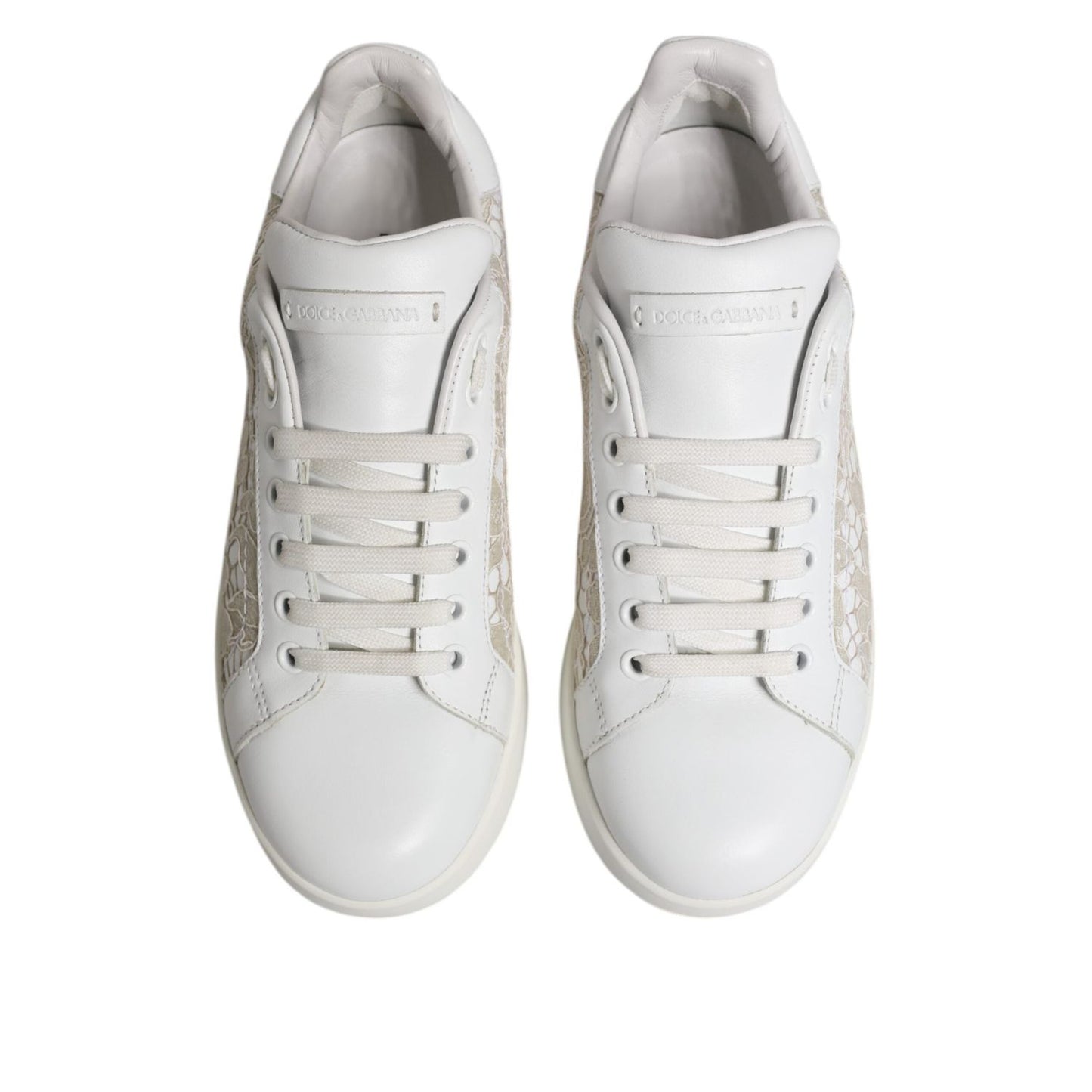 Dolce & Gabbana White Lace Leather Low Top Sneaker Shoes LA11939-37.5