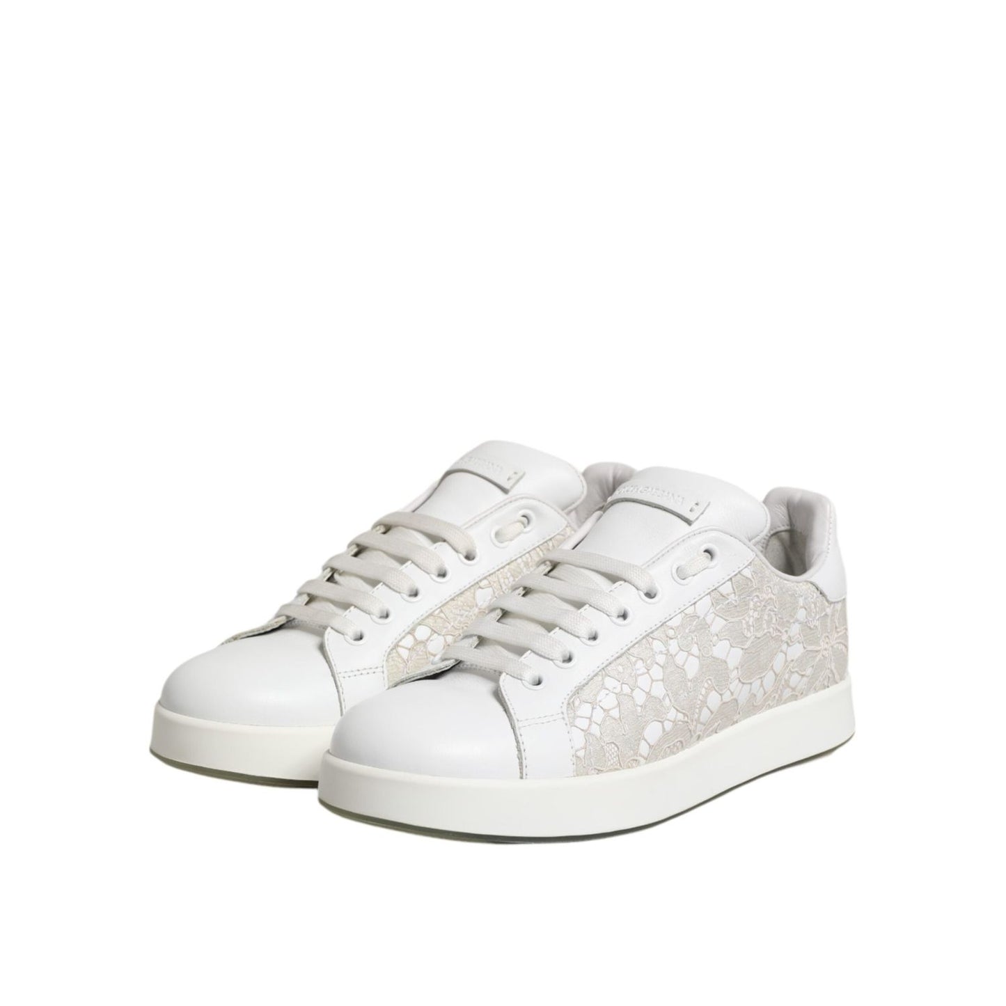 Dolce & Gabbana White Lace Leather Low Top Sneaker Shoes LA11939-37.5