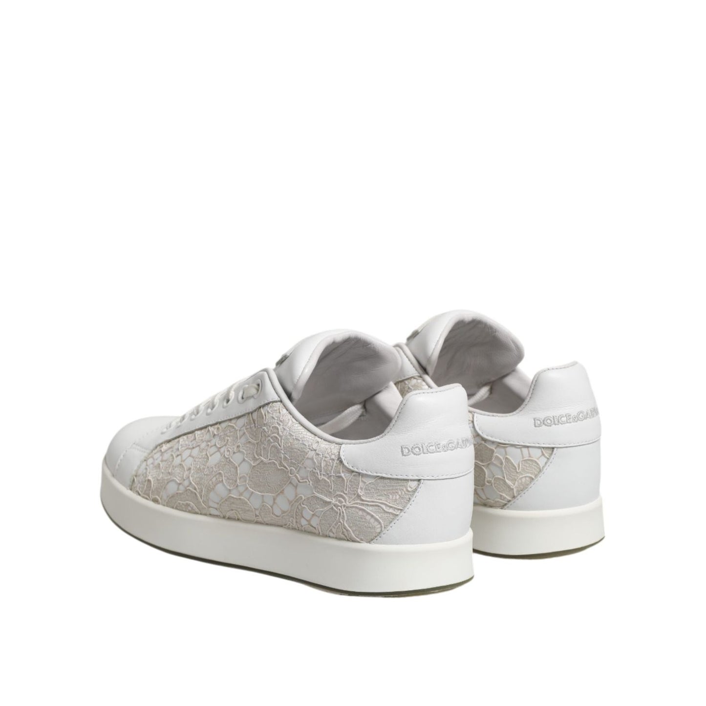 Dolce & Gabbana White Lace Leather Low Top Sneaker Shoes LA11939-37.5