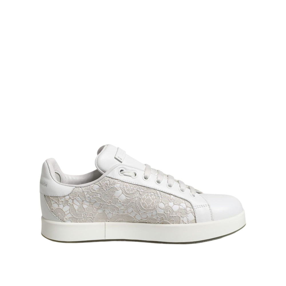 Dolce & Gabbana White Lace Leather Low Top Sneaker Shoes LA11939-37.5