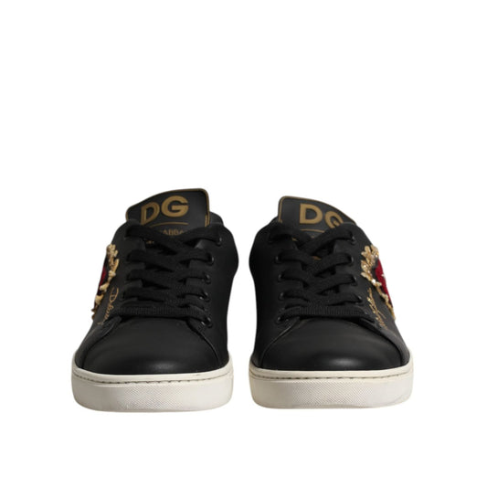 Dolce & Gabbana Black Leather Sacred Heart Sneakers Shoes LA12673-38