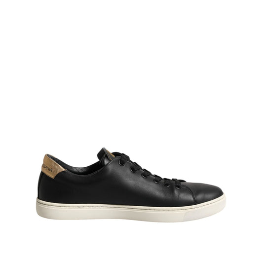 Dolce & Gabbana Black Leather Sacred Heart Sneakers Shoes LA12673-38