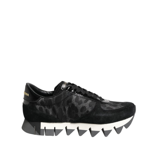 Dolce & Gabbana Black Gray Leopard Low Top Sneakers Shoes LA12690-36