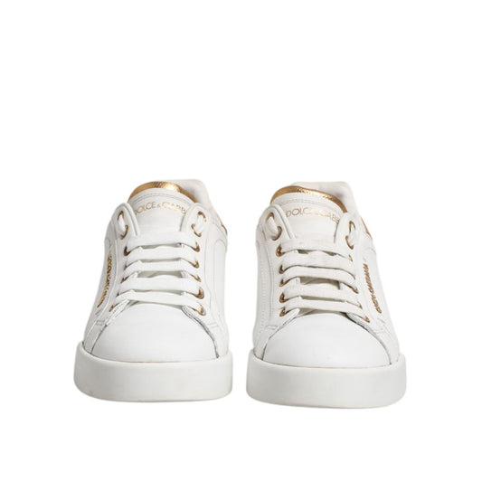 Dolce & Gabbana White Leather Low Top Women Sneakers Shoes LA12749-38