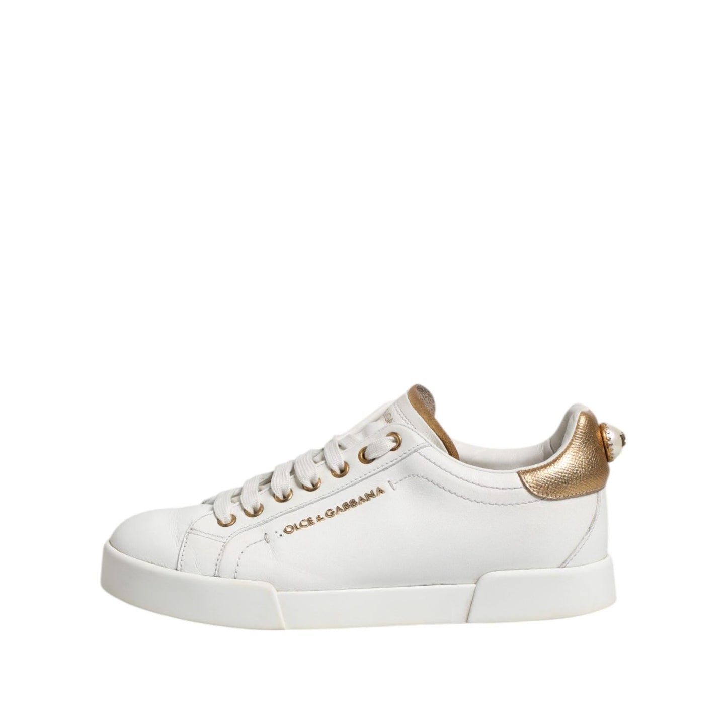 Dolce & Gabbana White Leather Low Top Women Sneakers Shoes LA12749-38