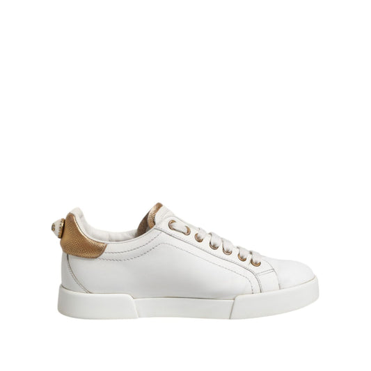 Dolce & Gabbana White Leather Low Top Women Sneakers Shoes LA12749-38