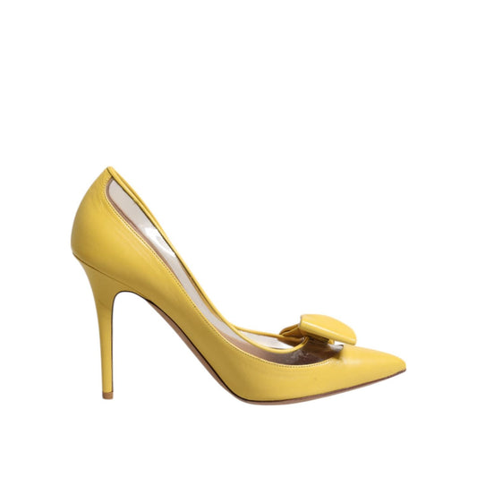 Valentino Yellow Patent Leather PVC Bow Heels Pumps Shoes LA9564-40