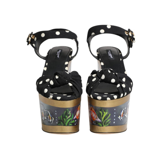 Dolce & Gabbana Multicolor Fish Polka Dot Wedge Sandals Shoes LA10918-37