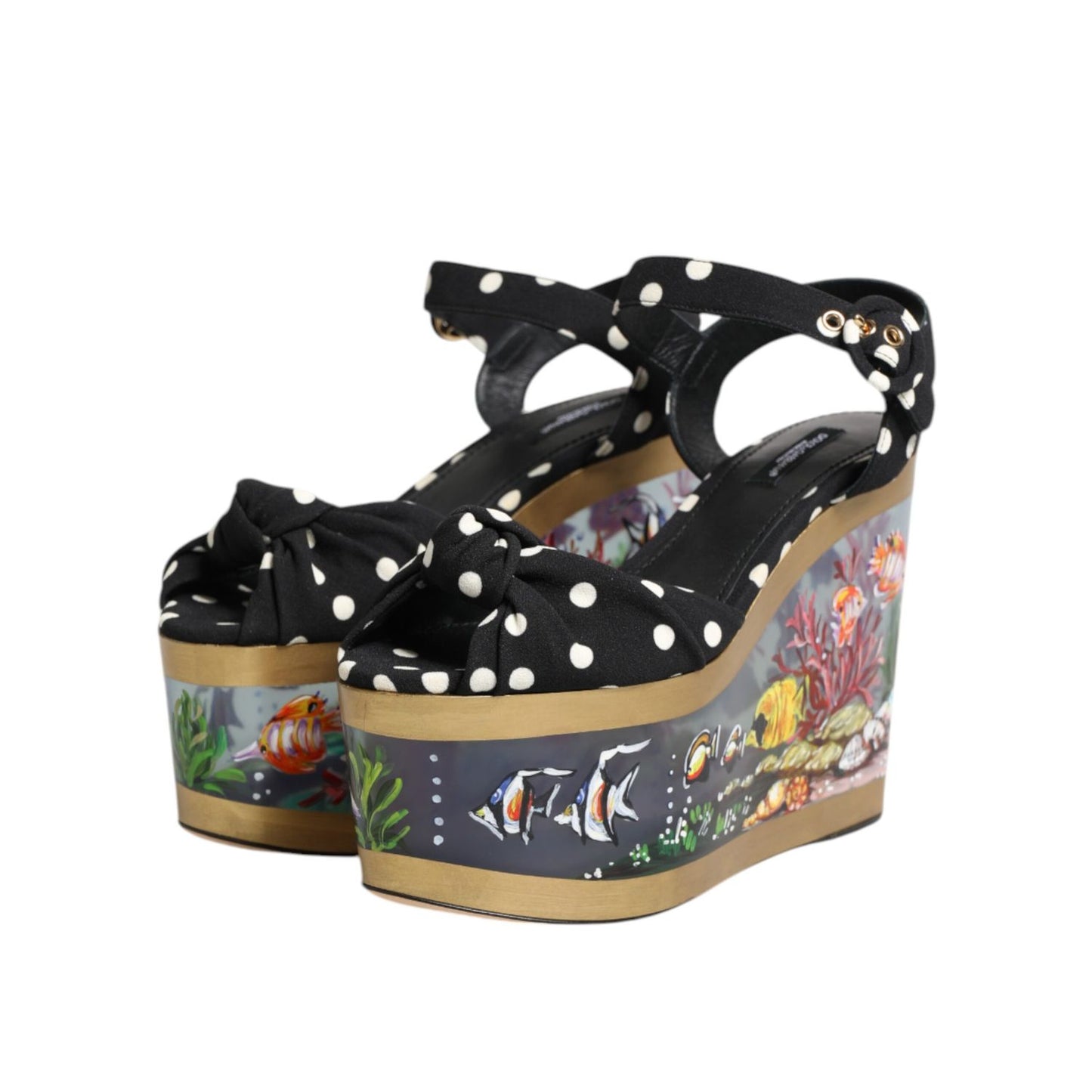 Dolce & Gabbana Multicolor Fish Polka Dot Wedge Sandals Shoes