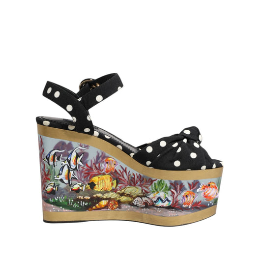 Dolce & Gabbana Multicolor Fish Polka Dot Wedge Sandals Shoes LA10918-37