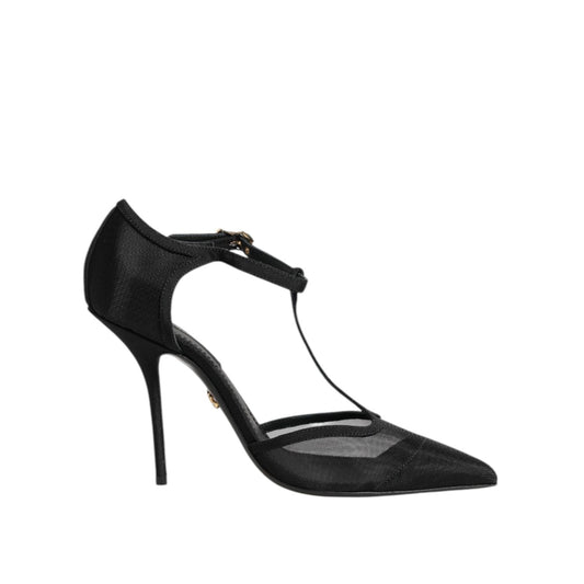 Dolce & Gabbana Black Mesh T-strap Stiletto High Heels Shoes LA11436-38