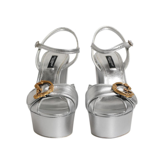 Dolce & Gabbana Silver Logo Ankle Strap Heels Sandals Shoes LA11440-37