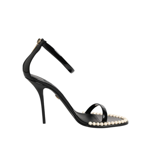 Dolce & Gabbana Black KEIRA Pearl Embellished Sandals Shoes LA11441-36