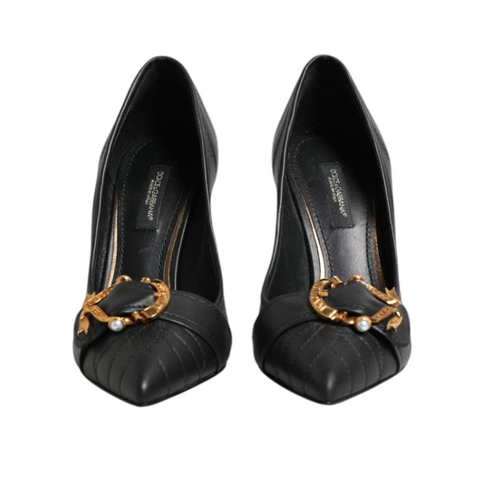 Dolce & Gabbana Black Devotion Leather Heels Pumps Shoes LA11445-36