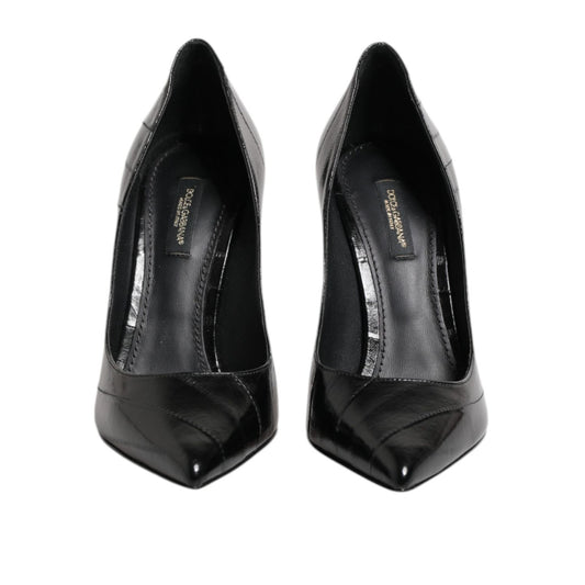 Dolce & Gabbana Black Leather Stiletto High Heels Pumps Shoes LA11453-37.5